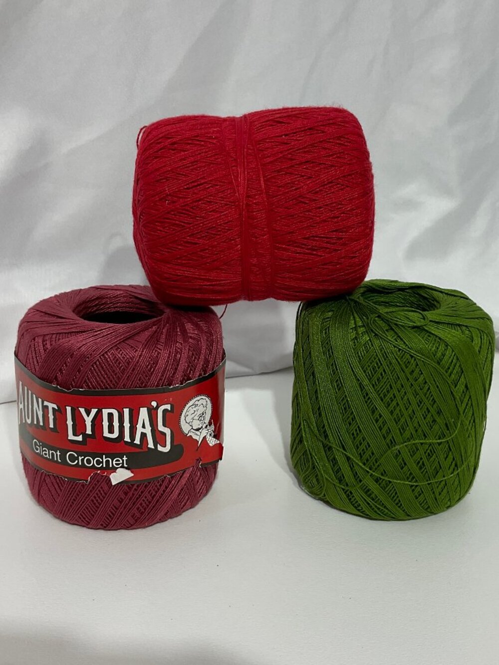 Bundle Crochet Thread Vintage Reds and Green Aunt Lydia